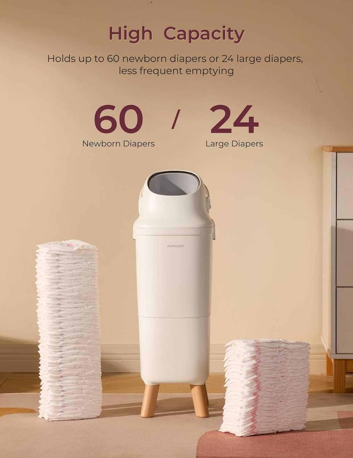 Momcozy Triple-Seal Diaper Pail with Odor Locking, Ergonomic Height Design