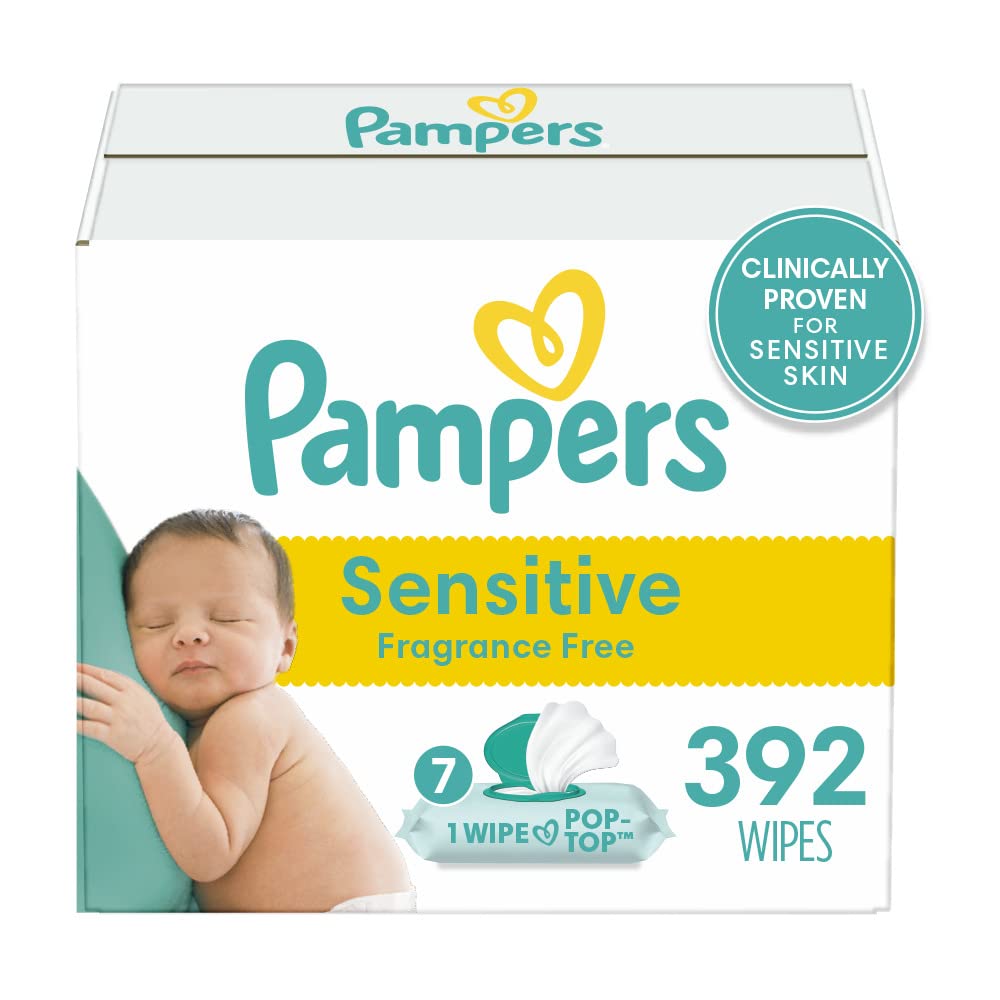 Pampers Sensitive Baby Wipes, Clinically Proven, Fragrance Free, Unscented, Water Based, Hypoallergenic, Multi-Use, 1344 Wipes Total (24X Flip-Top Packs) [Packaging May Vary]