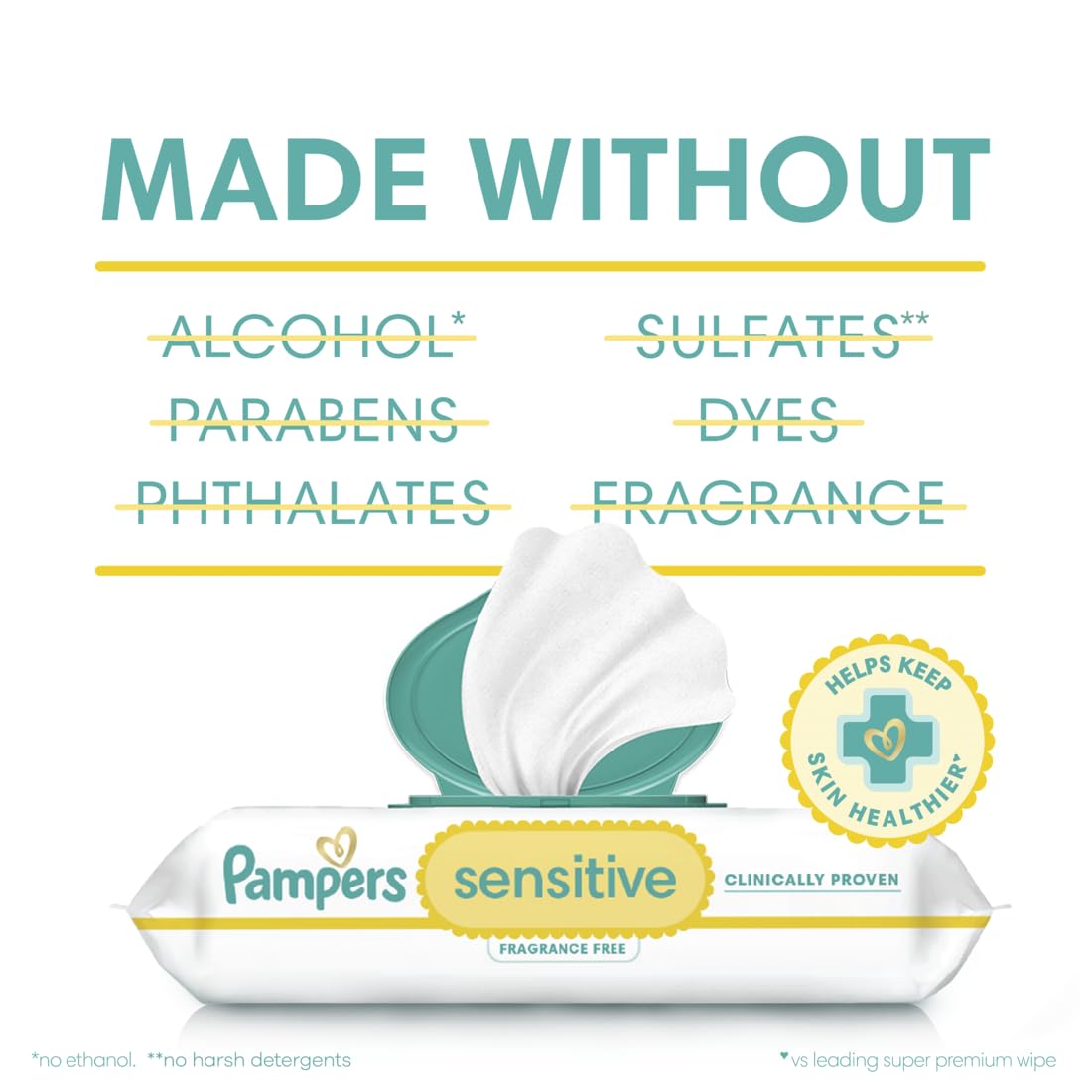 Pampers Sensitive Baby Wipes, Clinically Proven, Fragrance Free, Unscented, Water Based, Hypoallergenic, Multi-Use, 1344 Wipes Total (24X Flip-Top Packs) [Packaging May Vary]