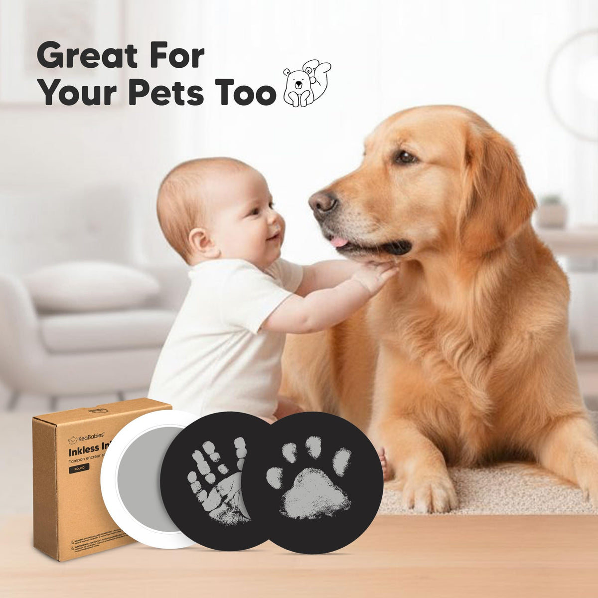 4pk Inkless Baby Hand and Footprint Kit, Mess Free Ink Pads (Jet Black, R)