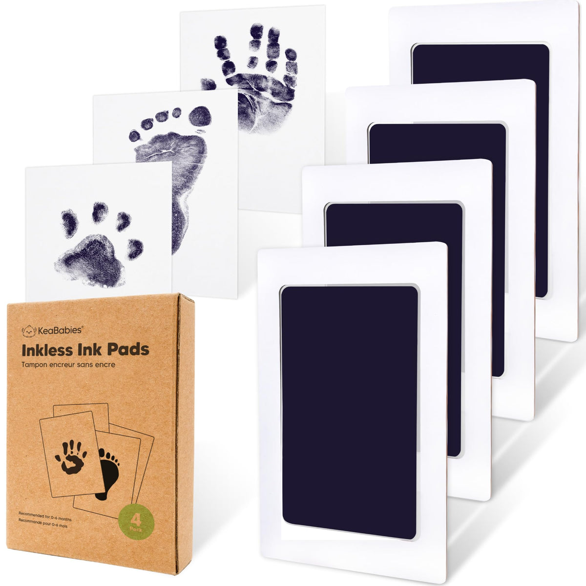 4pk Inkless Baby Hand and Footprint Kit, Mess Free Ink Pads (Jet Black, R)