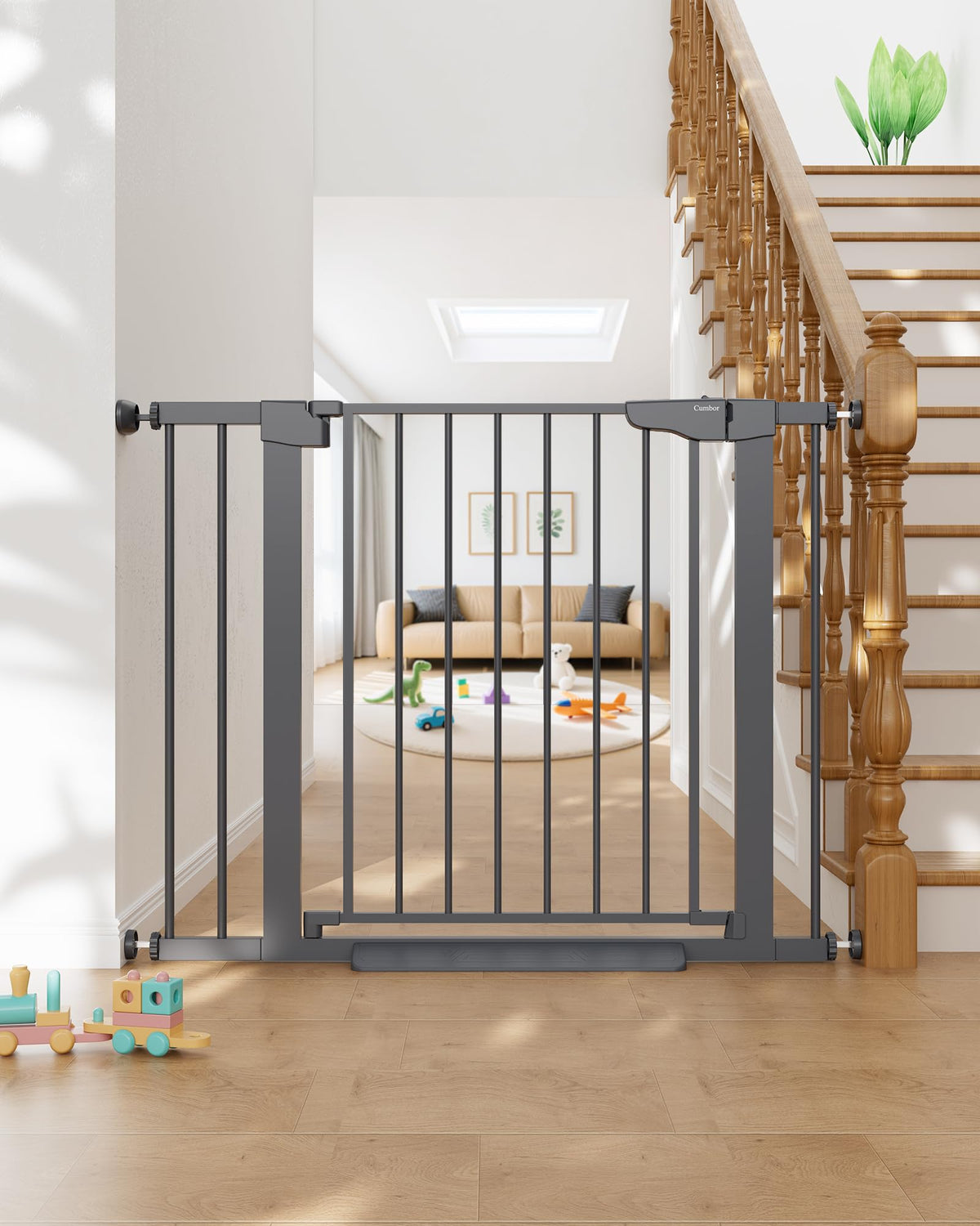 Cumbor 29.7-51.5 in Extra Wide Baby Gate for Stairs, Dog Gate Indoor Black