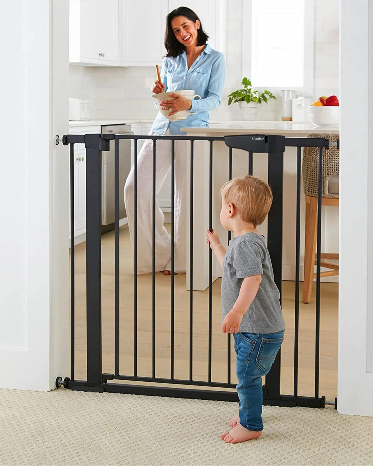 Cumbor 29.7-51.5 in Extra Wide Baby Gate for Stairs, Dog Gate Indoor Black