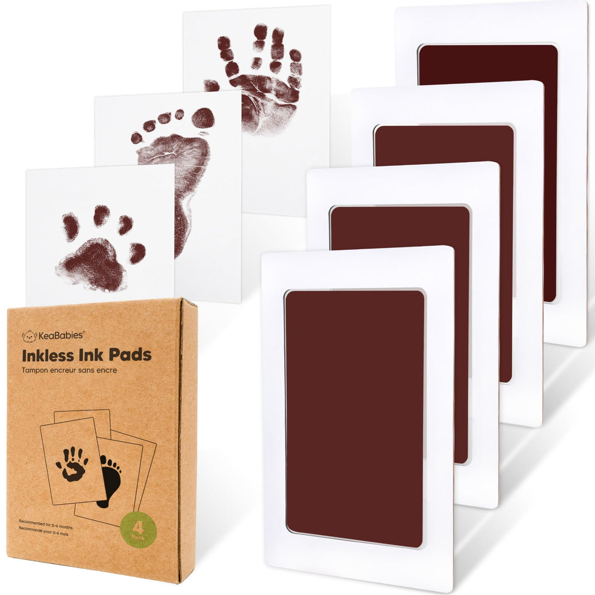 4pk Inkless Baby Hand and Footprint Kit, Mess Free Ink Pads (Jet Black, R)
