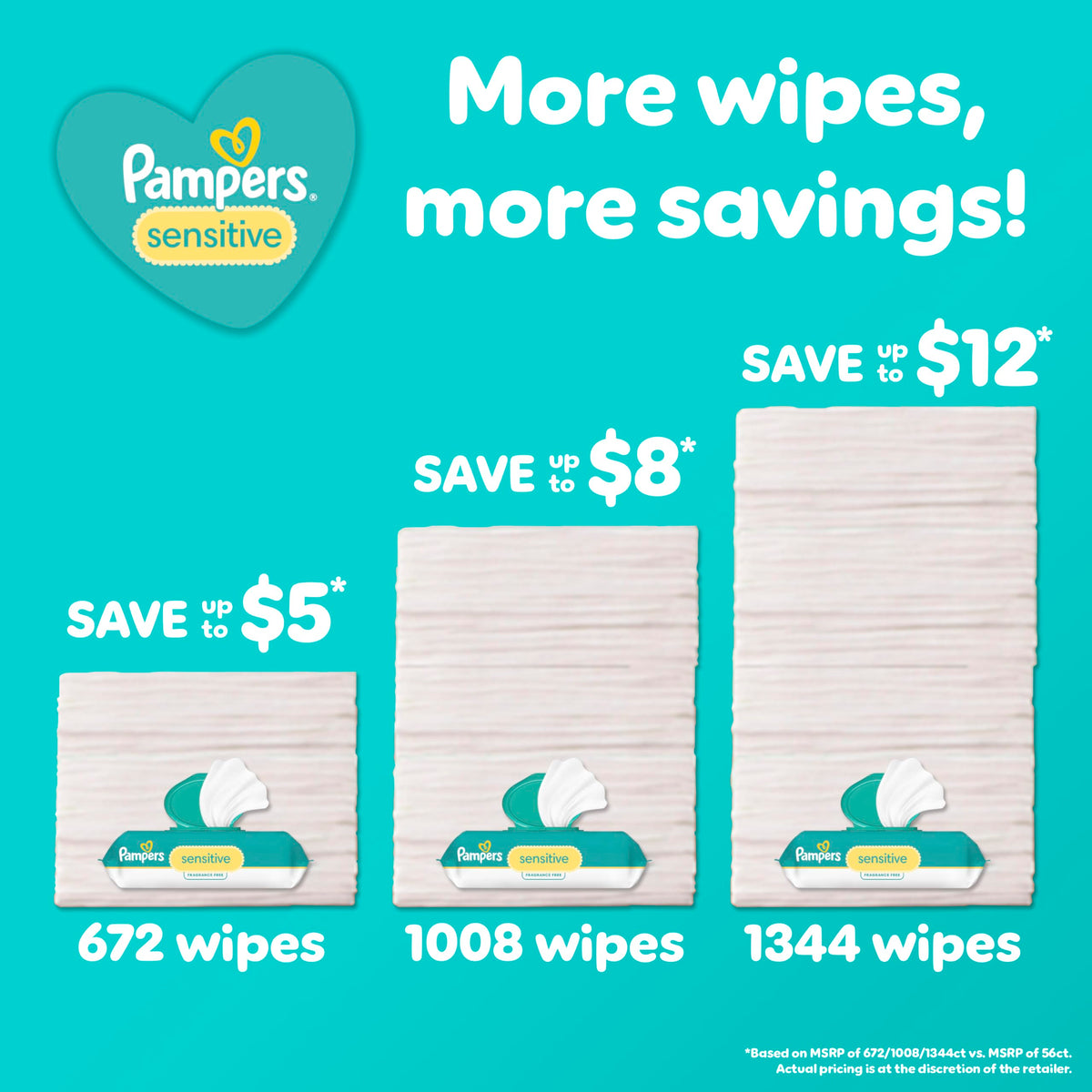 Pampers Sensitive Baby Wipes, Clinically Proven, Fragrance Free, Unscented, Water Based, Hypoallergenic, Multi-Use, 1344 Wipes Total (24X Flip-Top Packs) [Packaging May Vary]