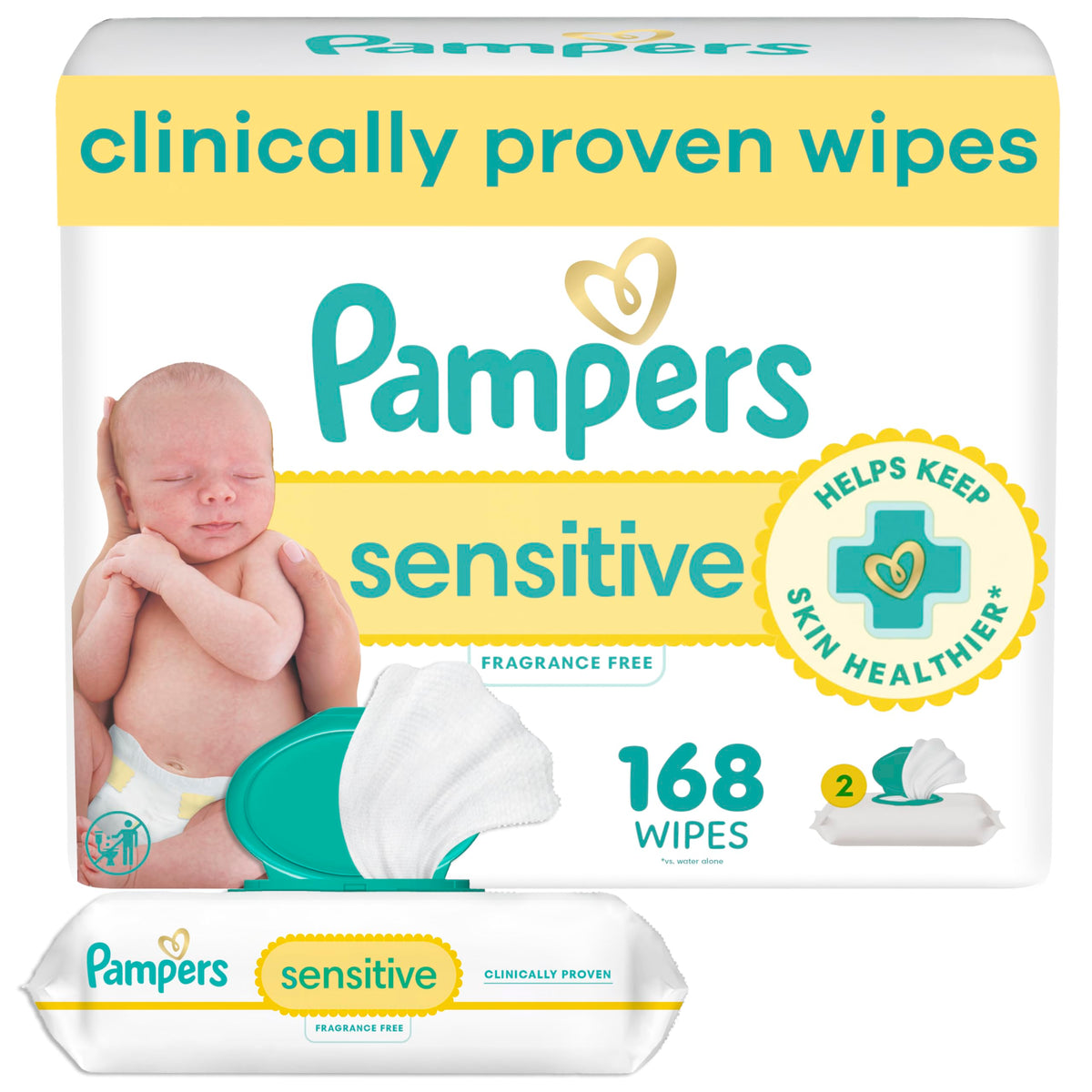 Pampers Sensitive Baby Wipes, Clinically Proven, Fragrance Free, Unscented, Water Based, Hypoallergenic, Multi-Use, 1344 Wipes Total (24X Flip-Top Packs) [Packaging May Vary]