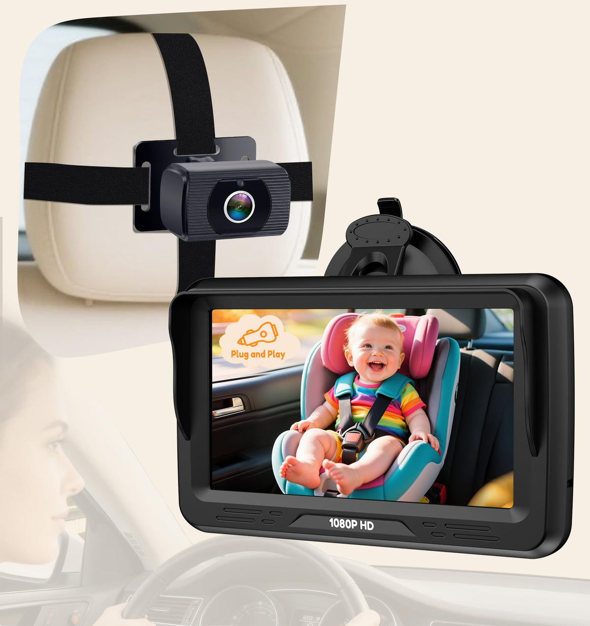 Rohent Dual Baby Car Camera for 2-Kids: 6.9'' HD Split Screen 1080P