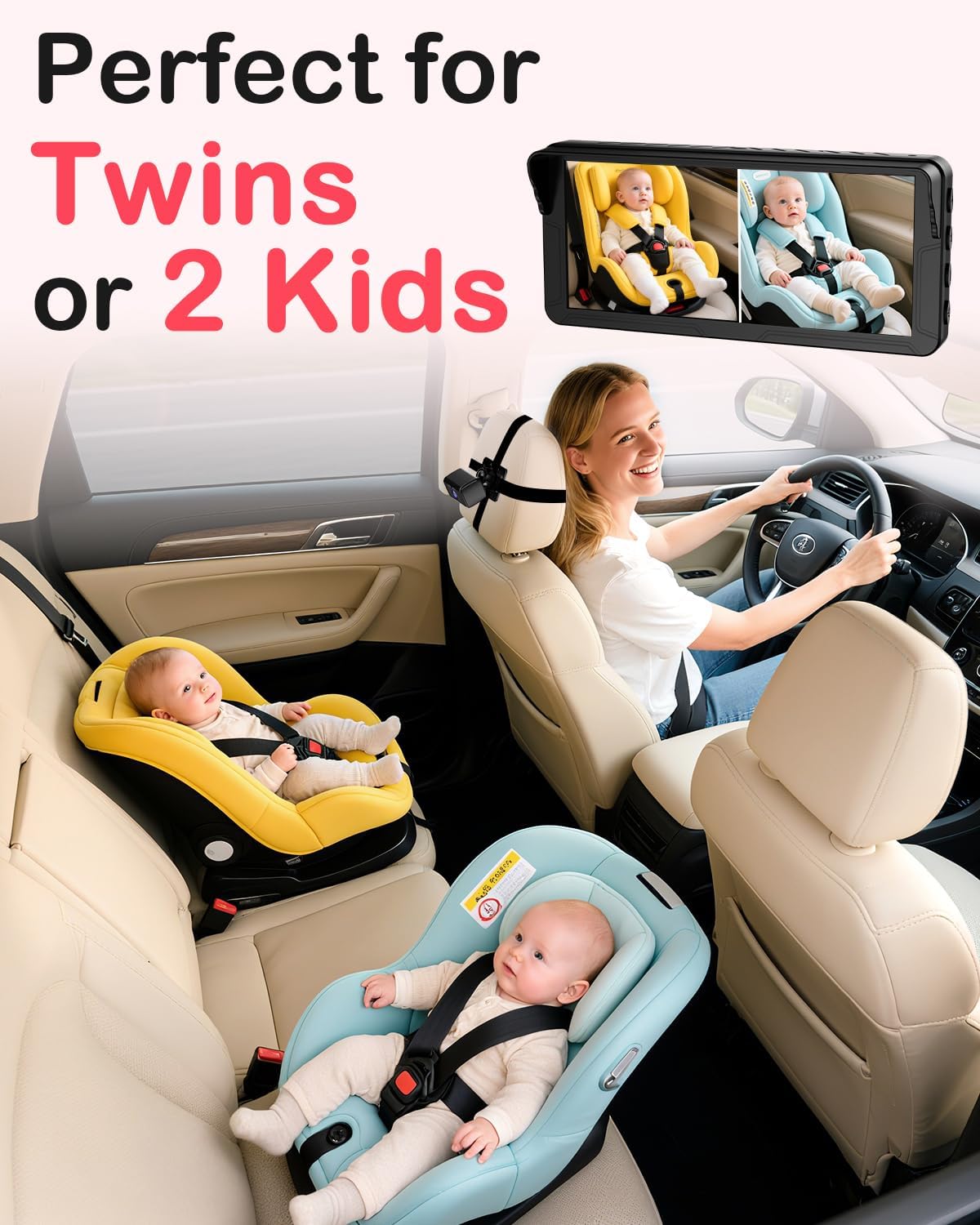 Rohent Dual Baby Car Camera for 2-Kids: 6.9'' HD Split Screen 1080P