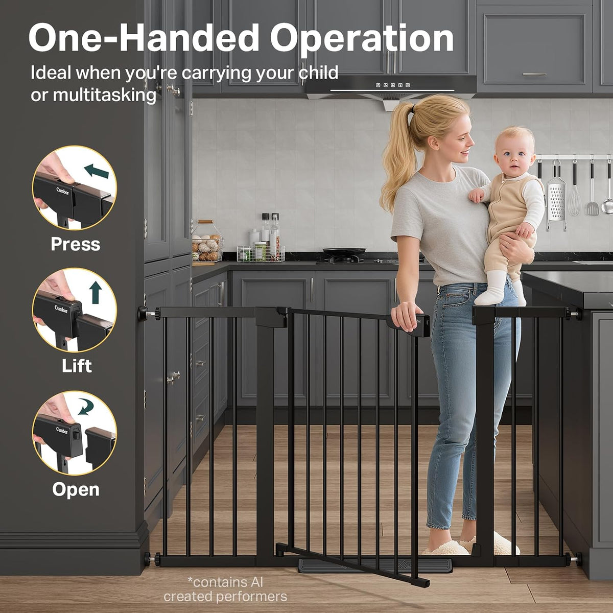 Cumbor 29.7-51.5 in Extra Wide Baby Gate for Stairs, Dog Gate Indoor Black