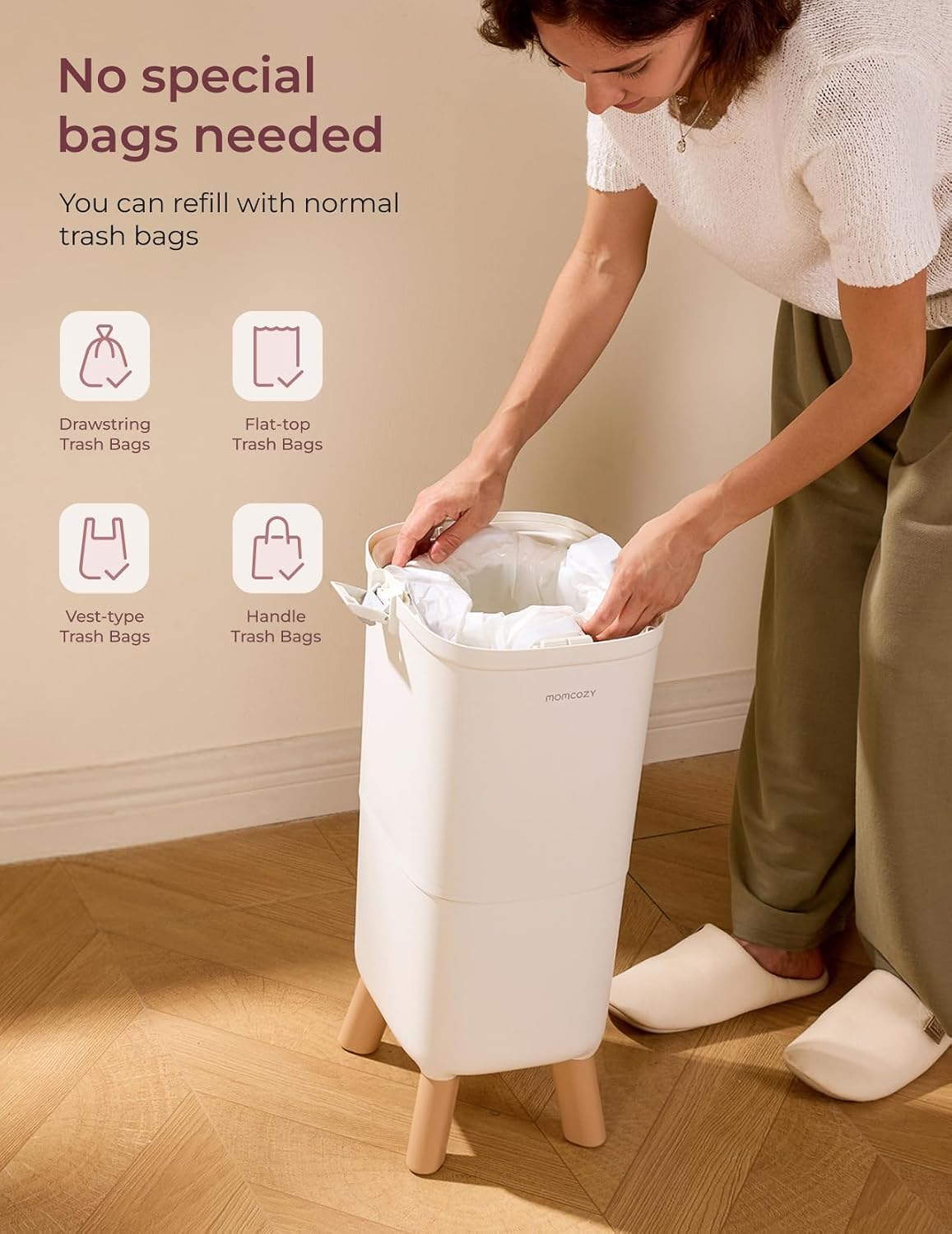 Momcozy Triple-Seal Diaper Pail with Odor Locking, Ergonomic Height Design