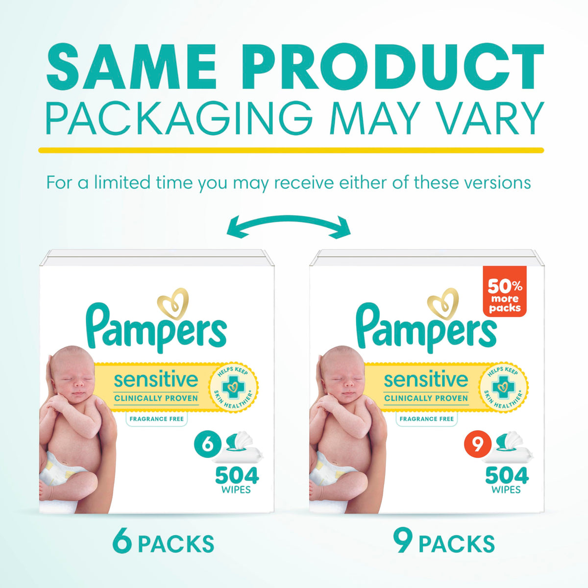 Pampers Sensitive Baby Wipes, Clinically Proven, Fragrance Free, Unscented, Water Based, Hypoallergenic, Multi-Use, 1344 Wipes Total (24X Flip-Top Packs) [Packaging May Vary]