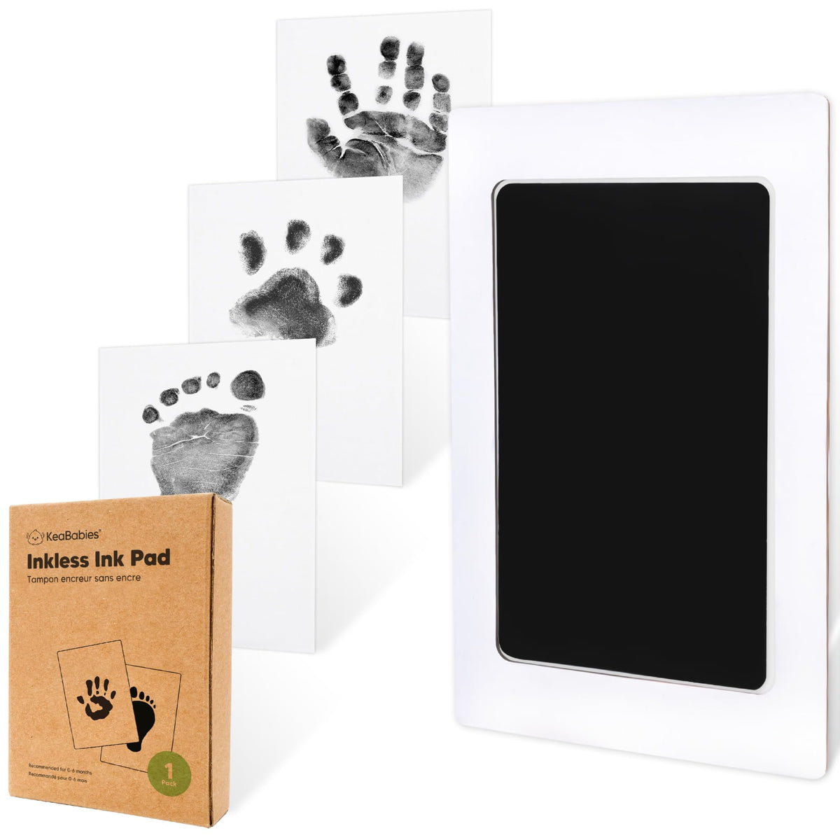 4pk Inkless Baby Hand and Footprint Kit, Mess Free Ink Pads (Jet Black, R)