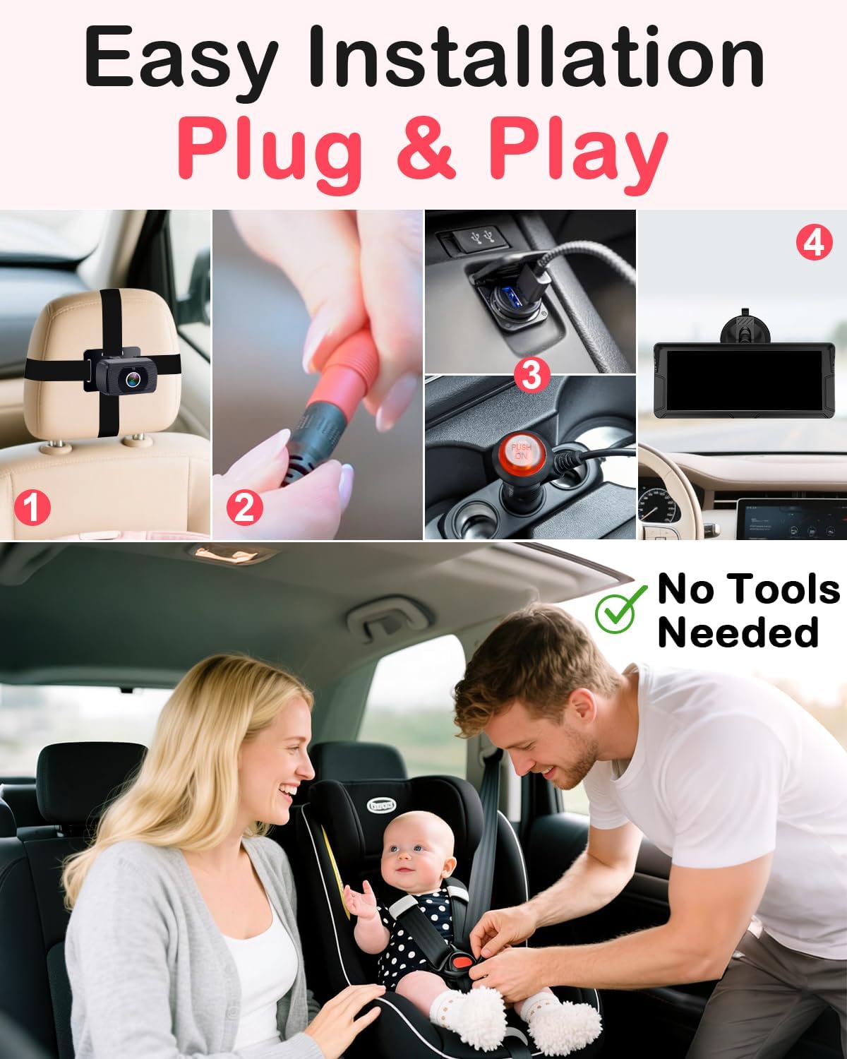Rohent Dual Baby Car Camera for 2-Kids: 6.9'' HD Split Screen 1080P