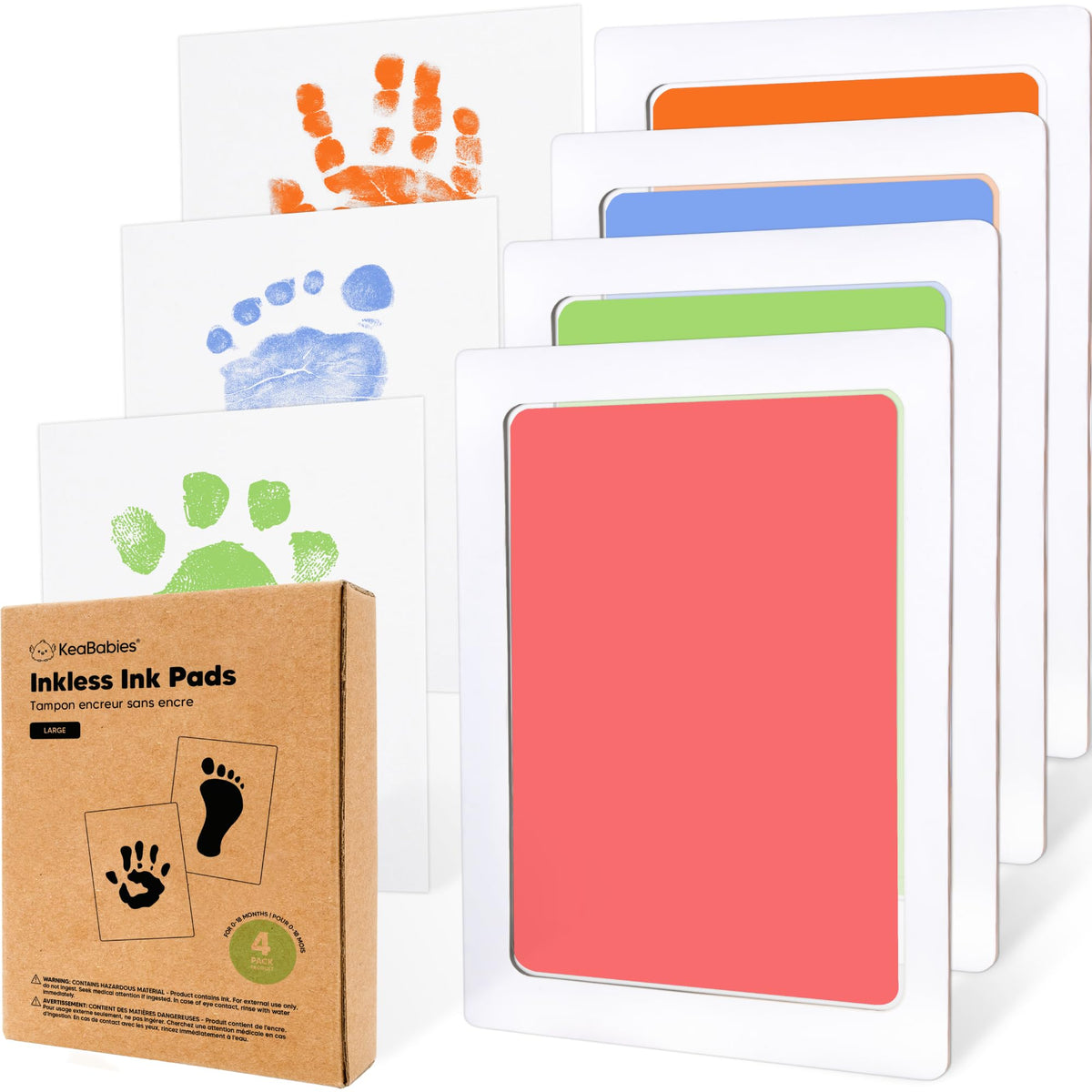 4pk Inkless Baby Hand and Footprint Kit, Mess Free Ink Pads (Jet Black, R)