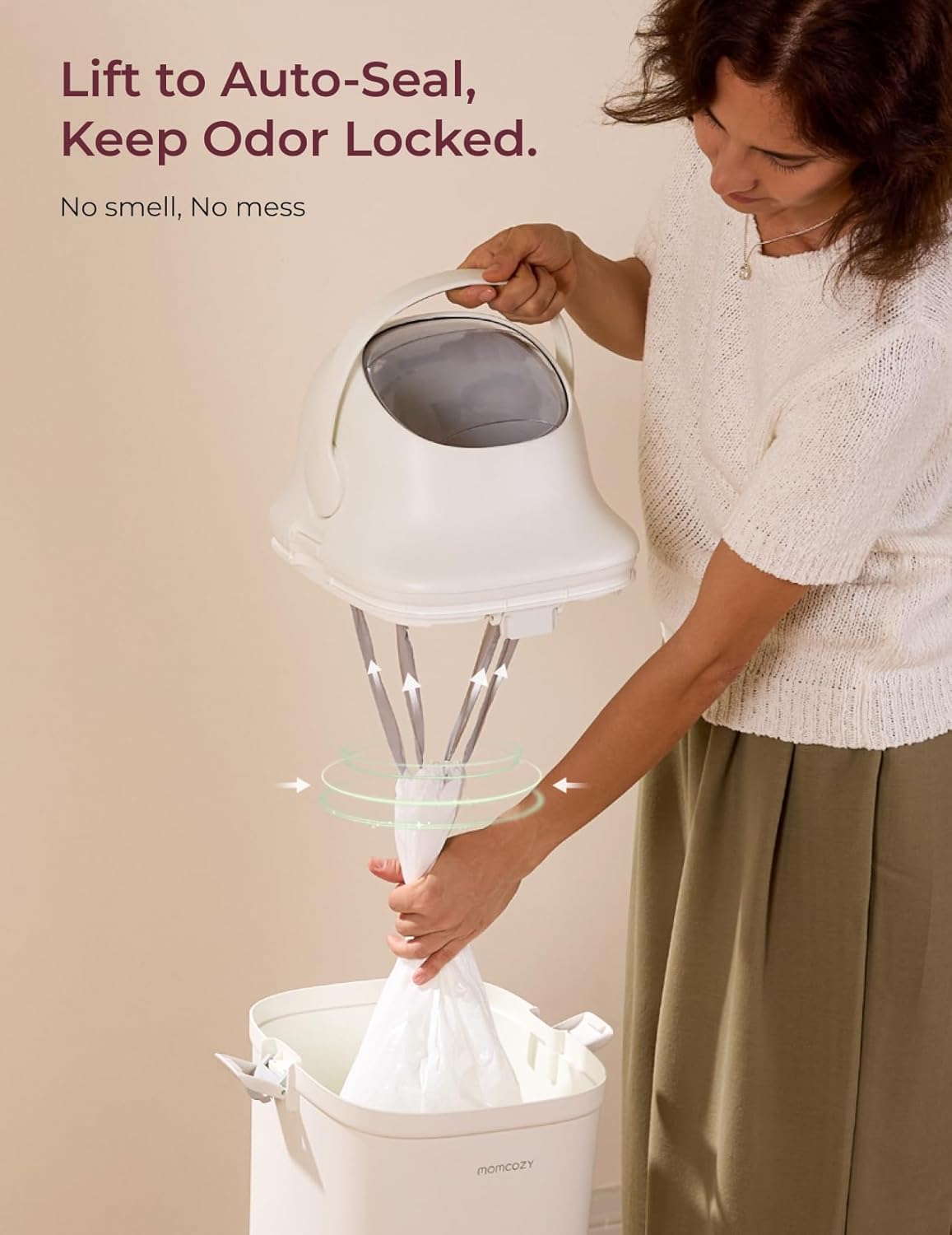 Momcozy Triple-Seal Diaper Pail with Odor Locking, Ergonomic Height Design