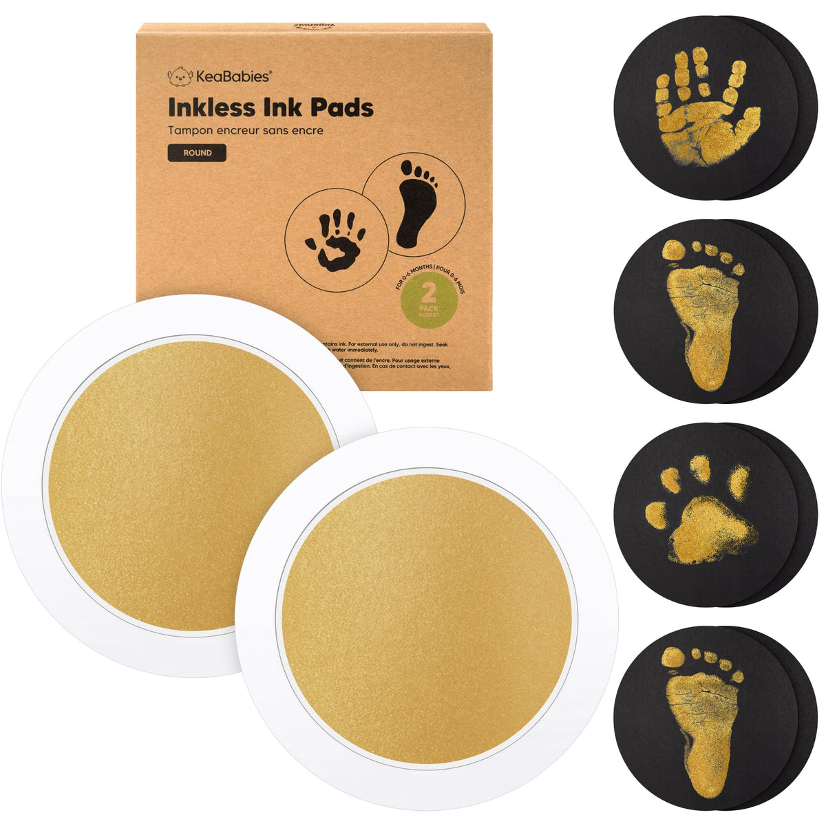 4pk Inkless Baby Hand and Footprint Kit, Mess Free Ink Pads (Jet Black, R)