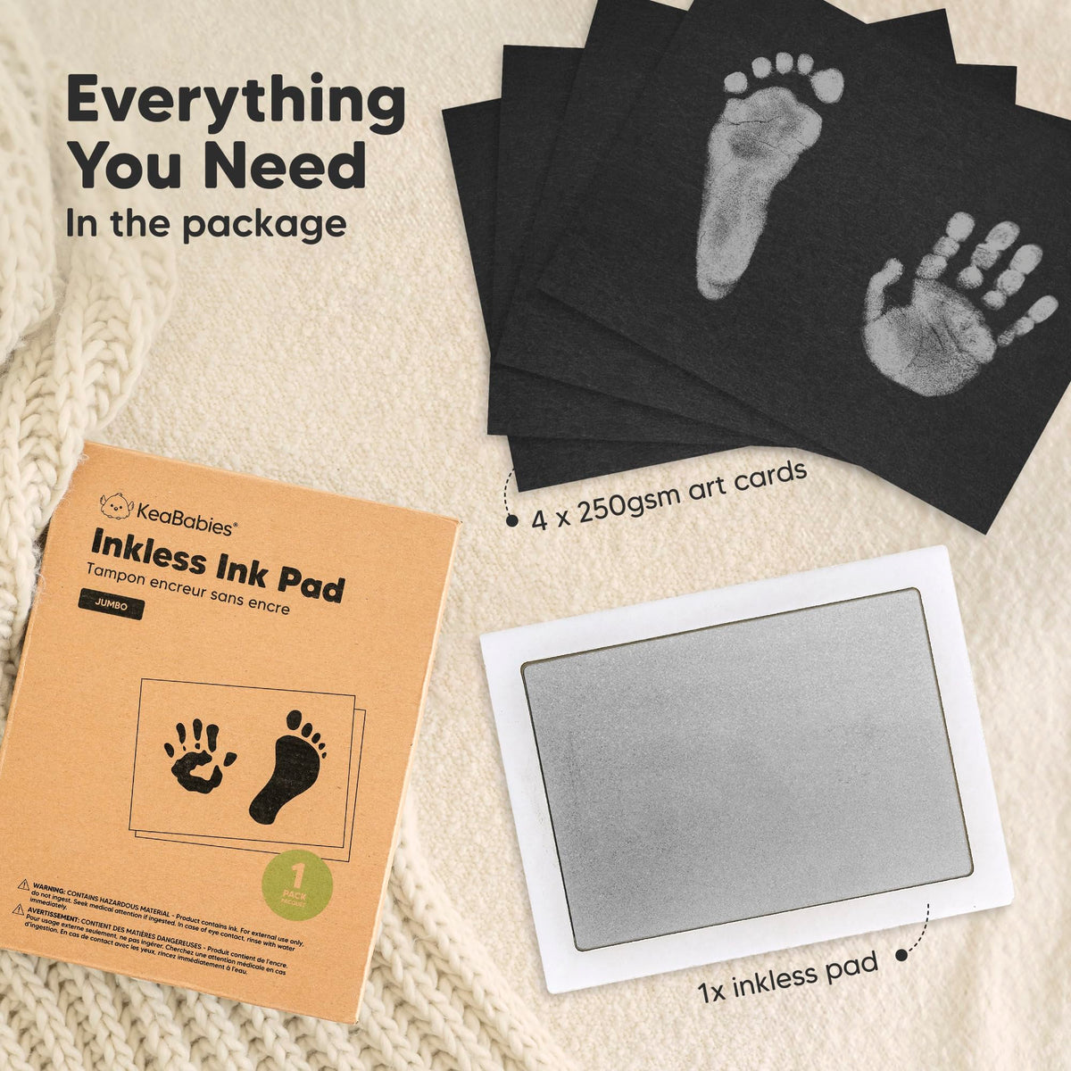 4pk Inkless Baby Hand and Footprint Kit, Mess Free Ink Pads (Jet Black, R)