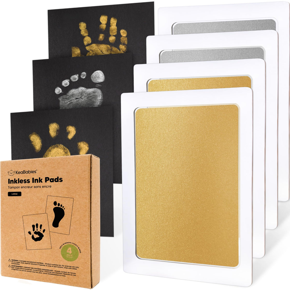 4pk Inkless Baby Hand and Footprint Kit, Mess Free Ink Pads (Jet Black, R)