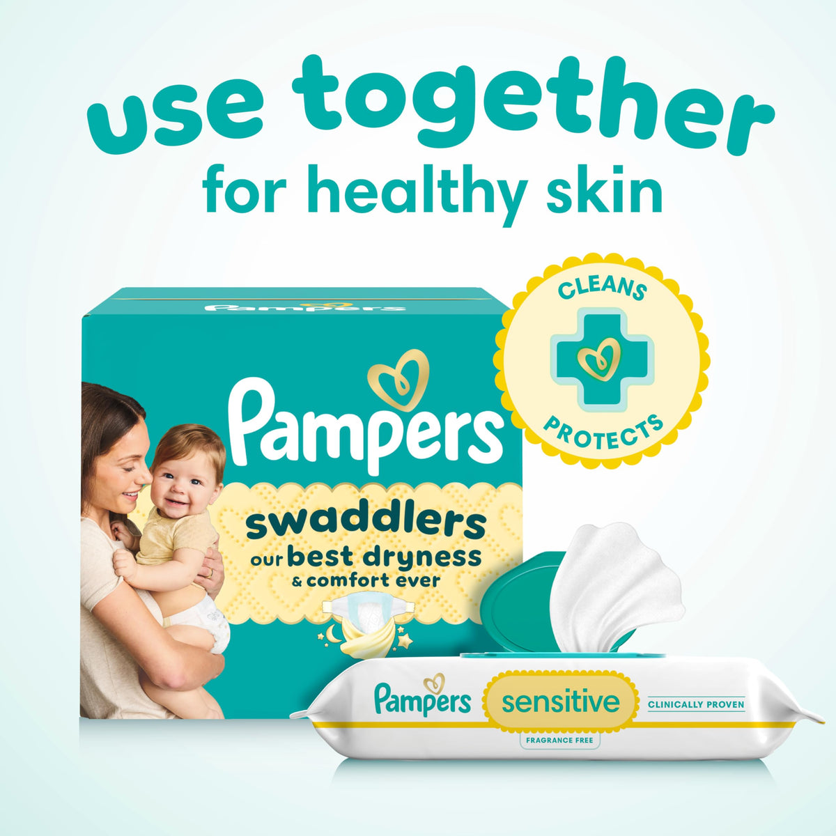 Pampers Sensitive Baby Wipes, Clinically Proven, Fragrance Free, Unscented, Water Based, Hypoallergenic, Multi-Use, 1344 Wipes Total (24X Flip-Top Packs) [Packaging May Vary]