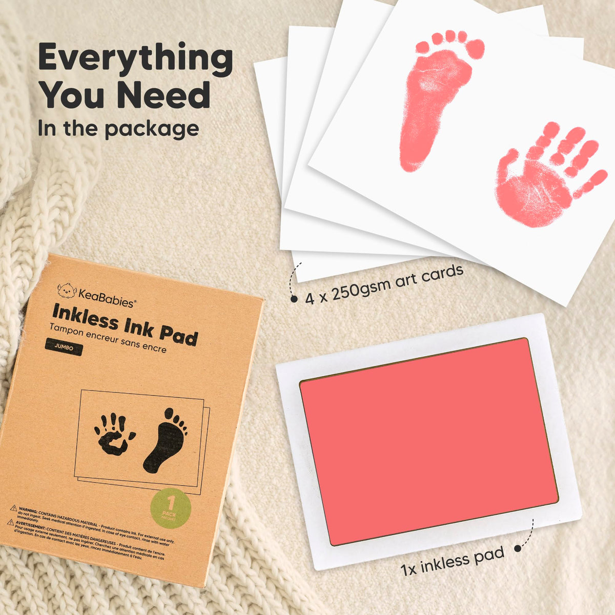 4pk Inkless Baby Hand and Footprint Kit, Mess Free Ink Pads (Jet Black, R)