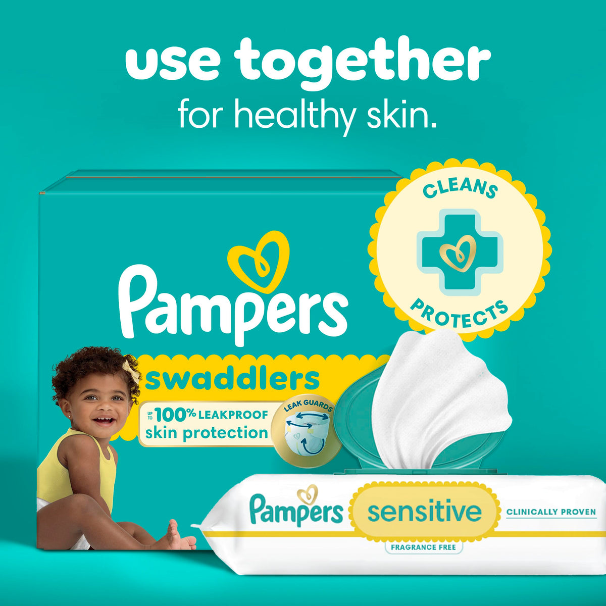 Pampers Sensitive Baby Wipes, Clinically Proven, Fragrance Free, Unscented, Water Based, Hypoallergenic, Multi-Use, 1344 Wipes Total (24X Flip-Top Packs) [Packaging May Vary]