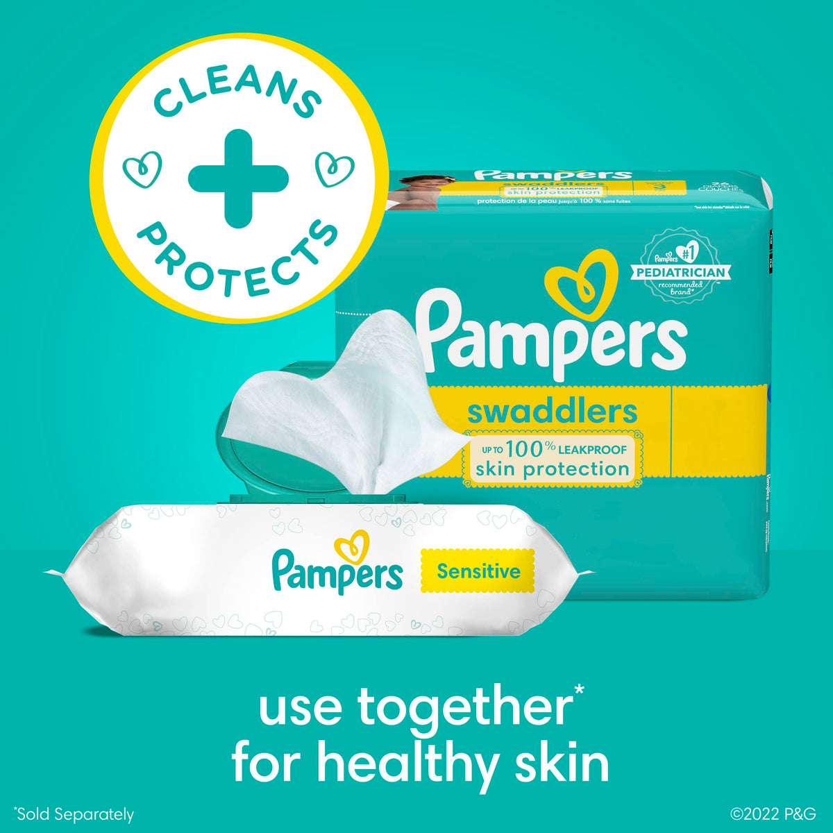 Pampers Sensitive Baby Wipes, Clinically Proven, Fragrance Free, Unscented, Water Based, Hypoallergenic, Multi-Use, 1344 Wipes Total (24X Flip-Top Packs) [Packaging May Vary]