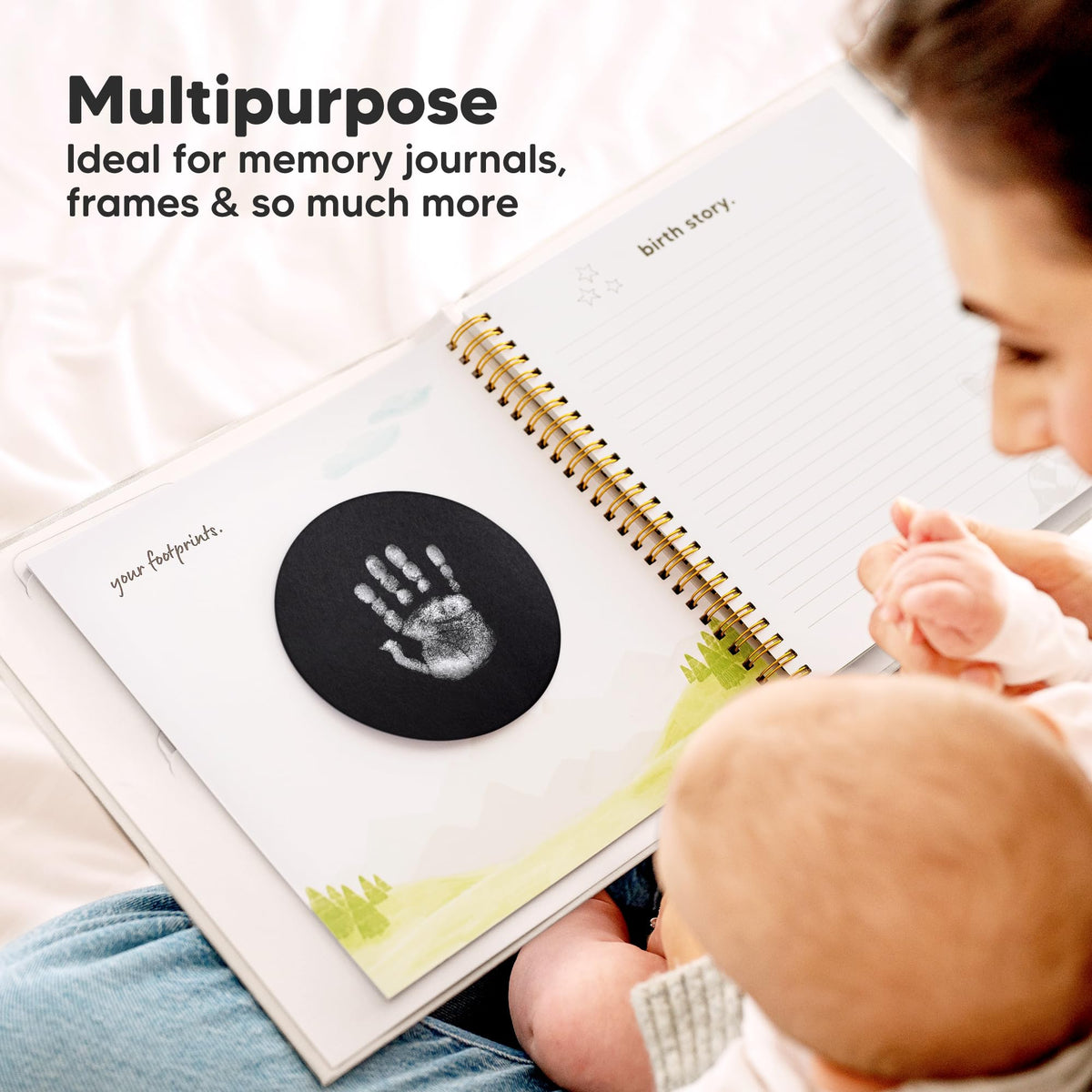 4pk Inkless Baby Hand and Footprint Kit, Mess Free Ink Pads (Jet Black, R)