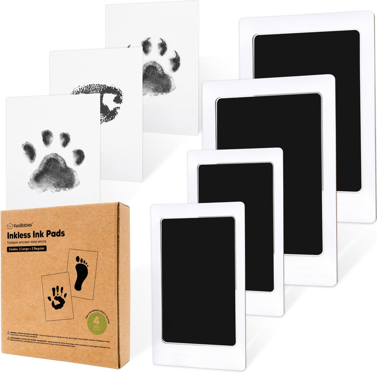 4pk Inkless Baby Hand and Footprint Kit, Mess Free Ink Pads (Jet Black, R)