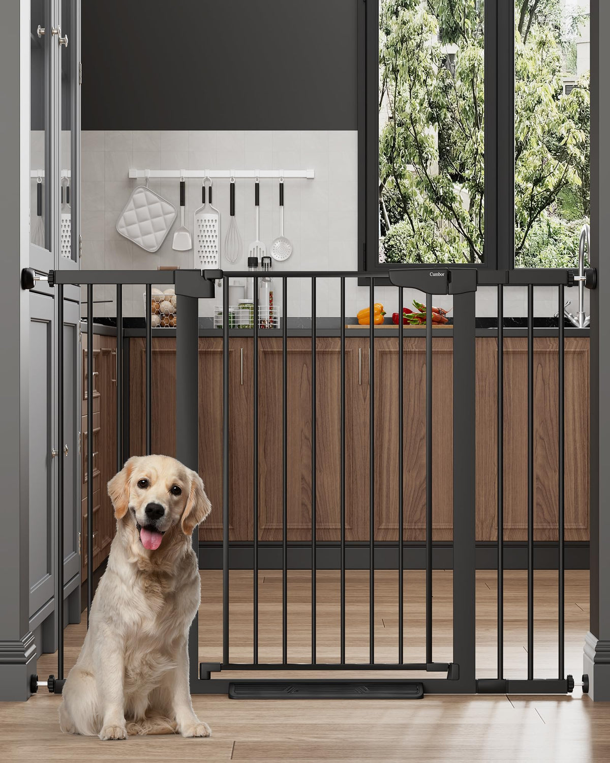 Cumbor 29.7-51.5 in Extra Wide Baby Gate for Stairs, Dog Gate Indoor Black