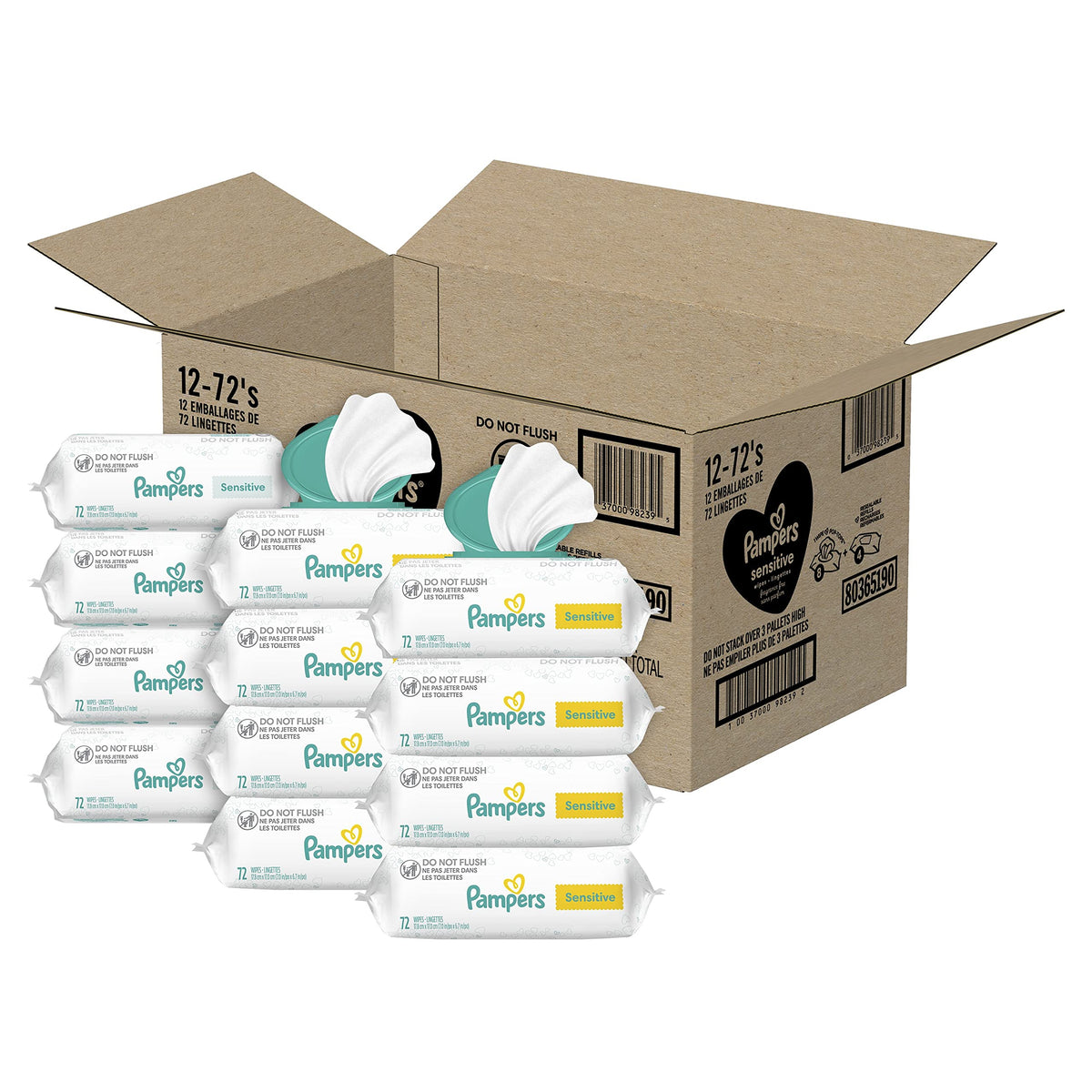 Pampers Sensitive Baby Wipes, Clinically Proven, Fragrance Free, Unscented, Water Based, Hypoallergenic, Multi-Use, 1344 Wipes Total (24X Flip-Top Packs) [Packaging May Vary]